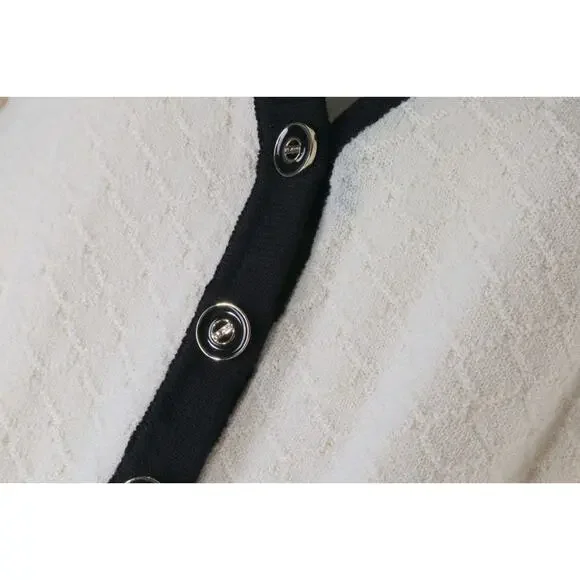 Vintage St. John Collection Knit Cardigan Ivory Black Trim Short Sleeve Size 6 - Picture 8 of 16